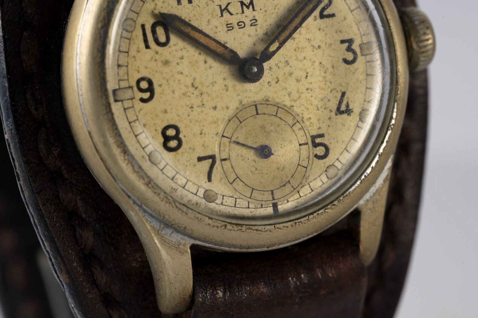 Back view of KM Alpina WWII military wristwatch, Swiss-made, rare vintage timepiece