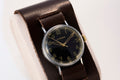 Eterna military vintage watch Cal. 520S, black gilt dial, Bauhaus design, rare collectible timepiece
