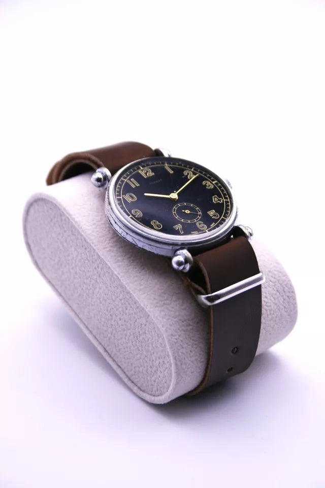 Nivada vintage military watch, Swiss mechanical movement, men's retro wristwatch