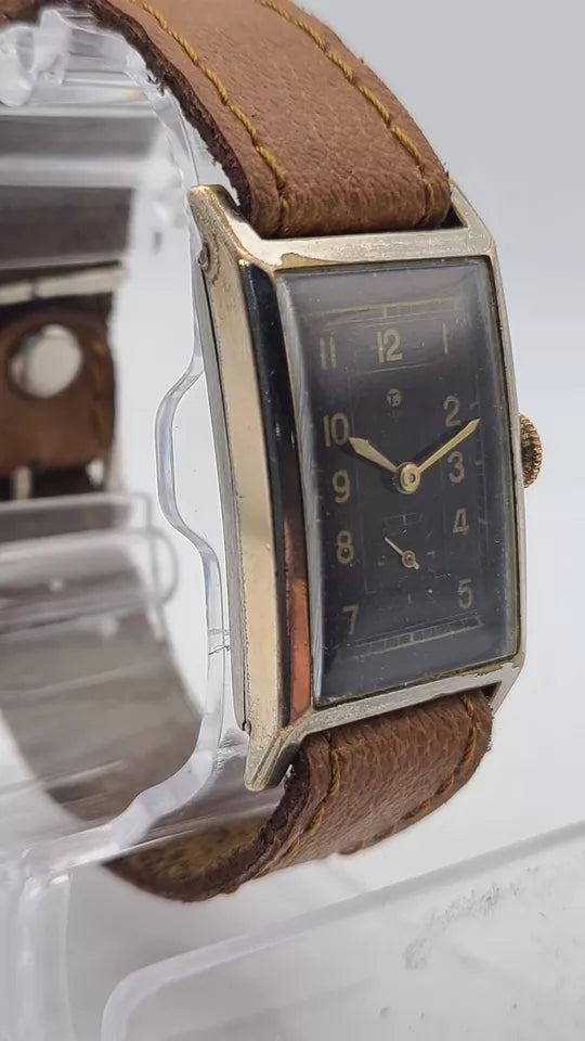 Side profile of Glashütte Vintage Urofa TANK watch, WWII era style, historical significance