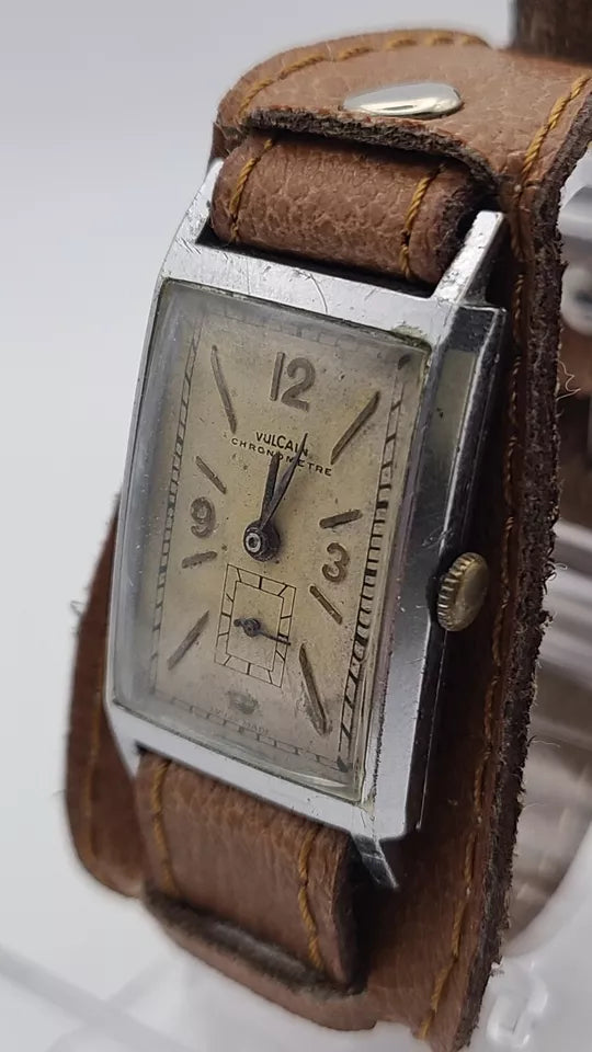Vulcain Vintage Chronometer Swiss wrist watch Model Tank 16 Jewels, rare collectible timepiece