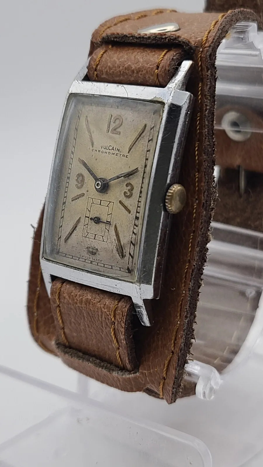 Vulcain Vintage Chronometer Swiss wrist watch Model Tank 16 Jewels, rare collectible timepiece